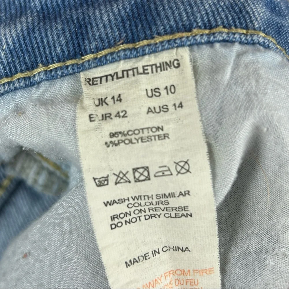 PRETTY LITTLE THING Distressed Denim Blue High Waist Shorts Festival Hippie